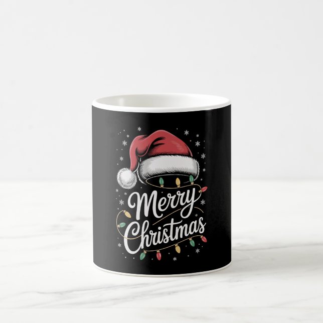 Merry Christmas Lights Santa Hat Xmas Family Coffee Mug (Center)