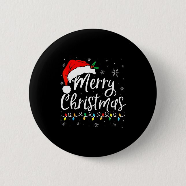 Merry Christmas Lights Santa Hat Xmas Family Match 6 Cm Round Badge (Front)