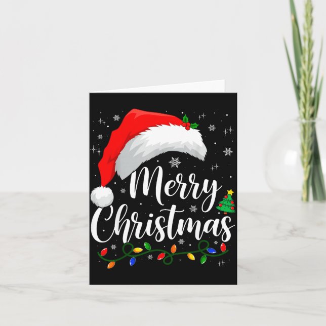 Merry Christmas Lights Santa Hat Xmas Family Match Card (Front)