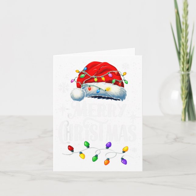 Merry Christmas Lights Santa Hat Xmas Family Match Card (Front)