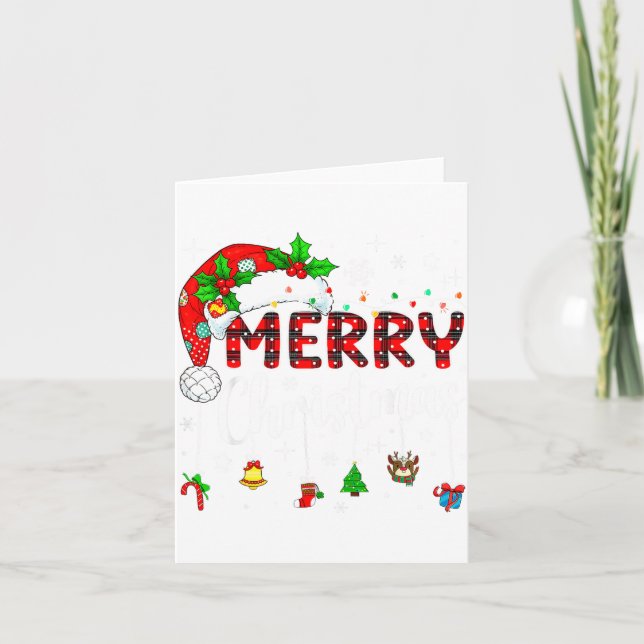 Merry Christmas Lights Santa Hat Xmas Family Match Card (Front)