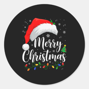 Merry Christmas Lights Santa Hat Xmas Family Match Classic Round Sticker