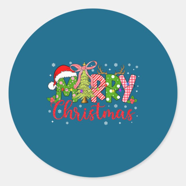 Merry Christmas Lights Santa Hat Xmas Family Match Classic Round Sticker (Front)