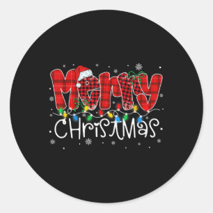 Merry Christmas Lights Santa Hat Xmas Family Match Classic Round Sticker