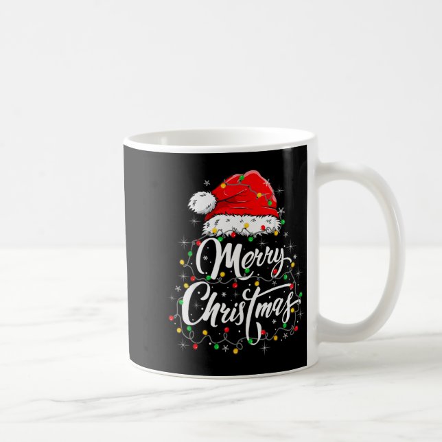 Merry Christmas Lights Santa Hat Xmas Family Match Coffee Mug (Right)