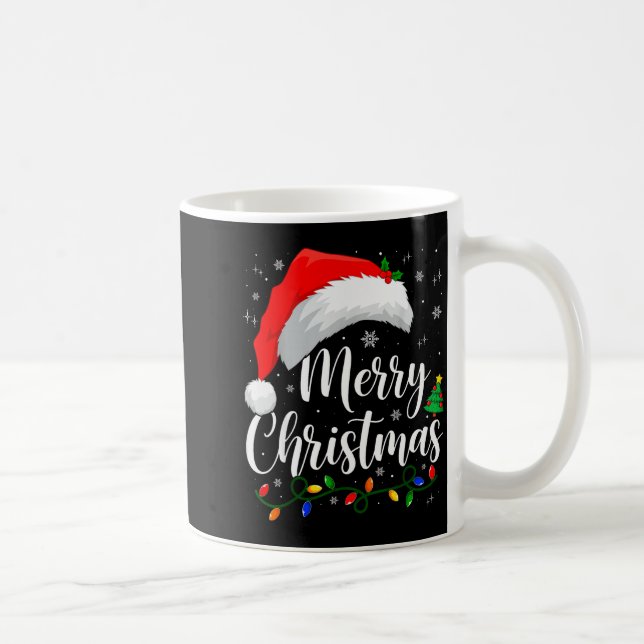 Merry Christmas Lights Santa Hat Xmas Family Match Coffee Mug (Right)