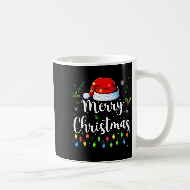 Merry Christmas Lights Santa Hat Xmas Family Match Coffee Mug (Right)