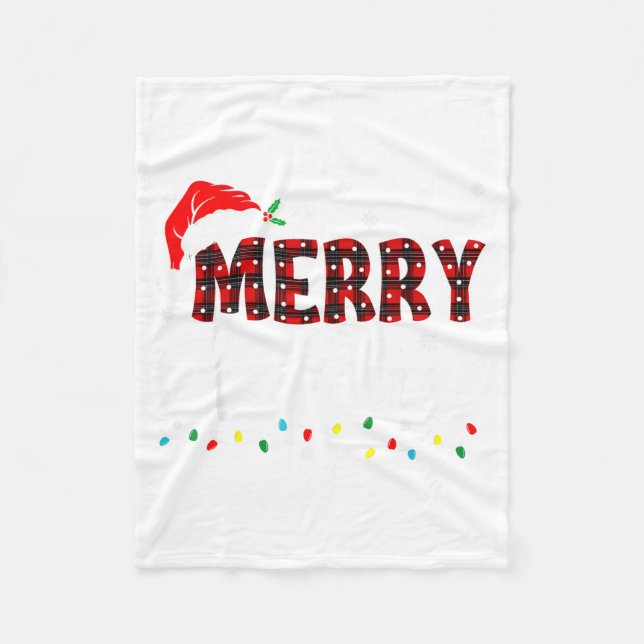 Merry Christmas Lights Santa Hat Xmas Family Match Fleece Blanket (Front)