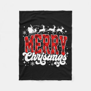 Merry Christmas Lights Santa Hat Xmas Family Match Fleece Blanket