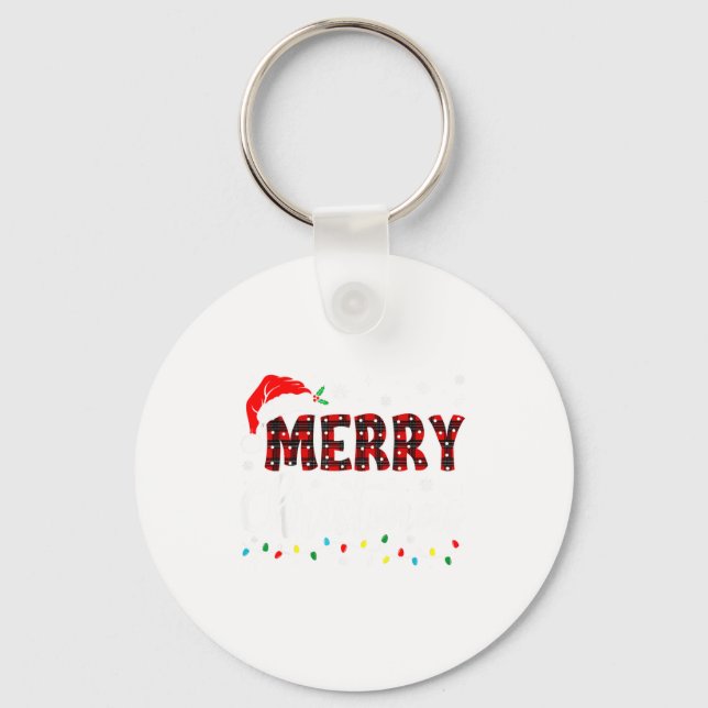 Merry Christmas Lights Santa Hat Xmas Family Match Key Ring (Front)