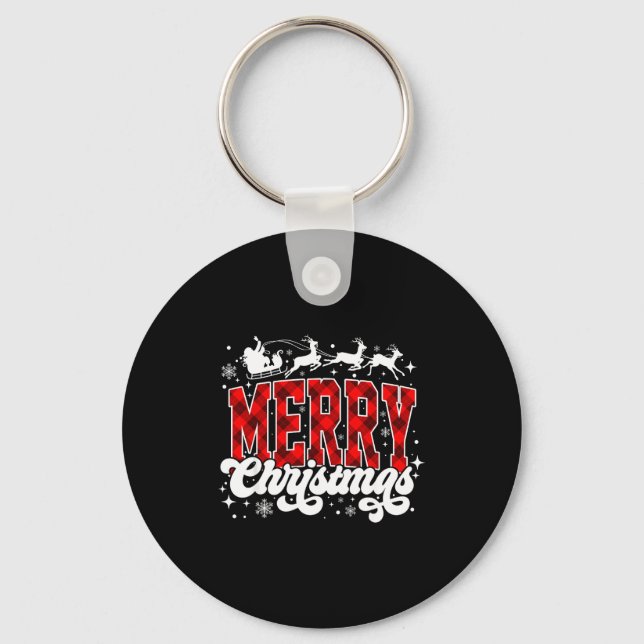 Merry Christmas Lights Santa Hat Xmas Family Match Key Ring (Front)