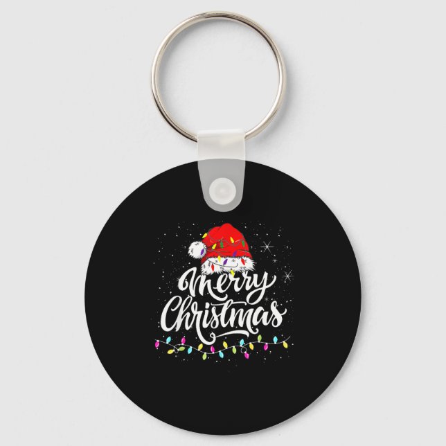 Merry Christmas Lights Santa Hat Xmas Family Match Key Ring (Front)