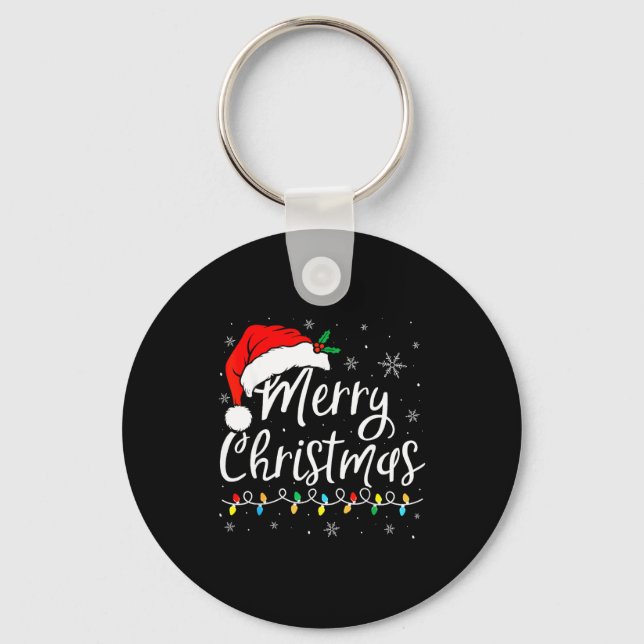 Merry Christmas Lights Santa Hat Xmas Family Match Key Ring (Front)