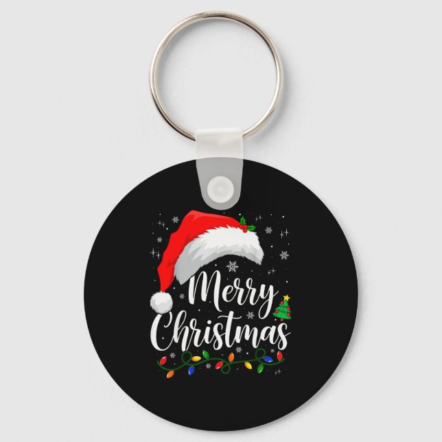Merry Christmas Lights Santa Hat Xmas Family Match Key Ring (Front)