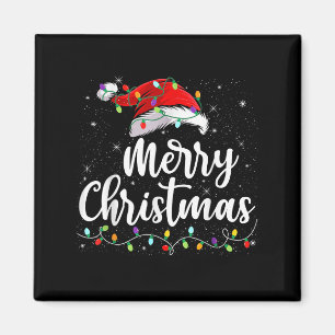 Merry Christmas Lights Santa Hat Xmas Family Match Magnet