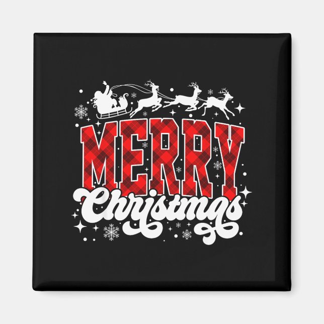 Merry Christmas Lights Santa Hat Xmas Family Match Magnet (Front)