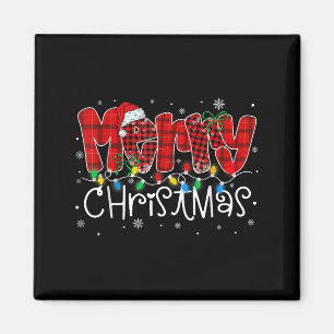 Merry Christmas Lights Santa Hat Xmas Family Match Magnet