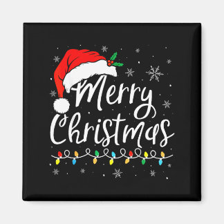 Merry Christmas Lights Santa Hat Xmas Family Match Magnet