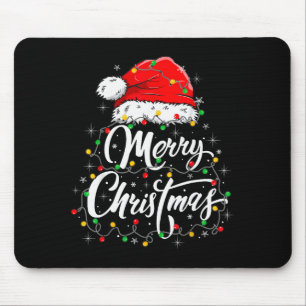 Merry Christmas Lights Santa Hat Xmas Family Match Mouse Mat