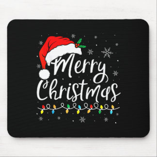 Merry Christmas Lights Santa Hat Xmas Family Match Mouse Mat