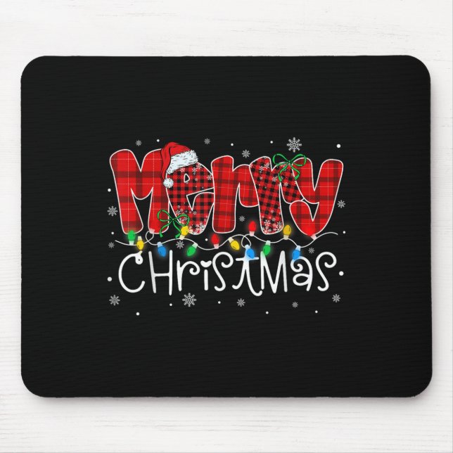 Merry Christmas Lights Santa Hat Xmas Family Match Mouse Mat (Front)