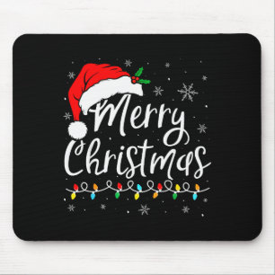 Merry Christmas Lights Santa Hat Xmas Family Match Mouse Mat