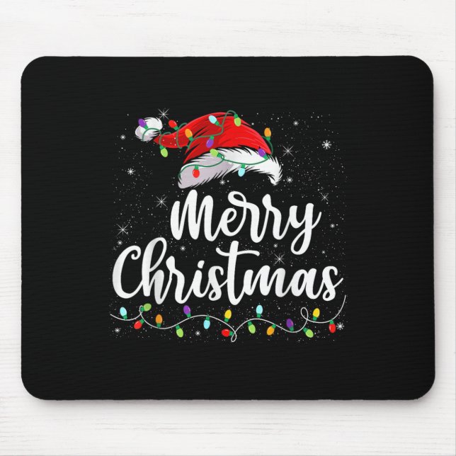 Merry Christmas Lights Santa Hat Xmas Family Match Mouse Mat (Front)
