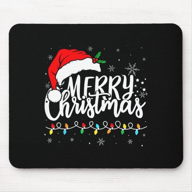 Merry Christmas Lights Santa Hat Xmas Family Match Mouse Mat (Front)