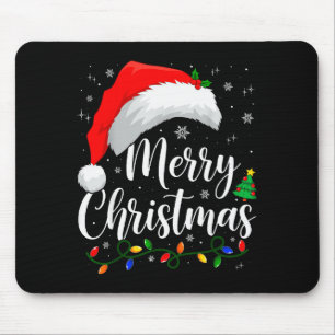 Merry Christmas Lights Santa Hat Xmas Family Match Mouse Mat