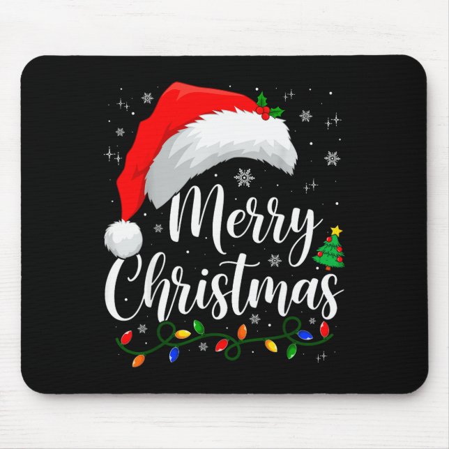 Merry Christmas Lights Santa Hat Xmas Family Match Mouse Mat (Front)