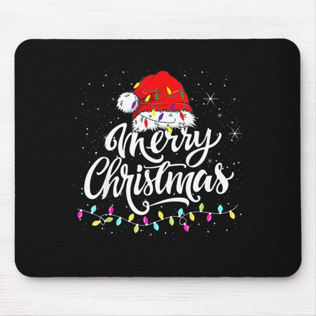 Merry Christmas Lights Santa Hat Xmas Family Match Mouse Mat (Front)