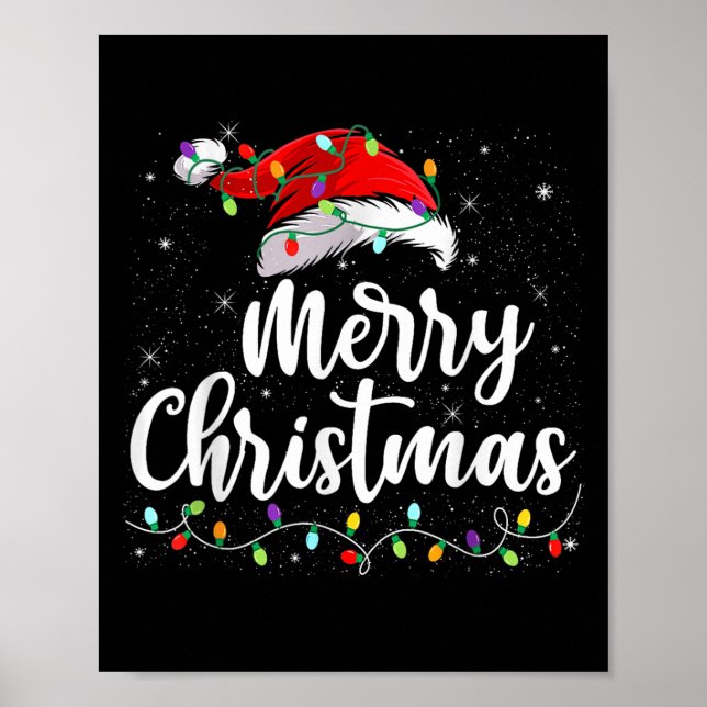 Merry Christmas Lights Santa Hat Xmas Family Match Poster (Front)