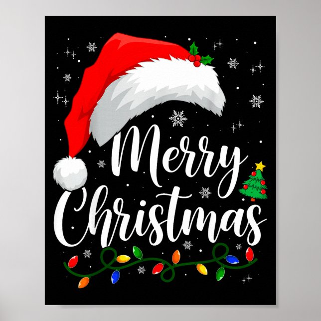 Merry Christmas Lights Santa Hat Xmas Family Match Poster (Front)