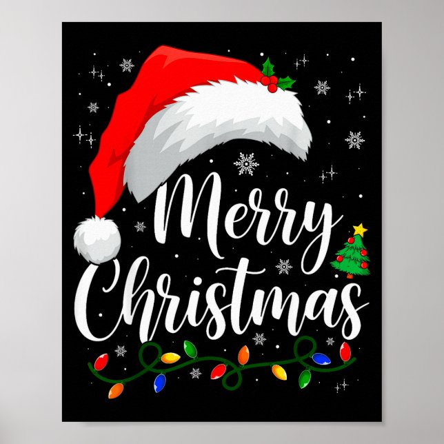 Merry Christmas Lights Santa Hat Xmas Family Match Poster (Front)