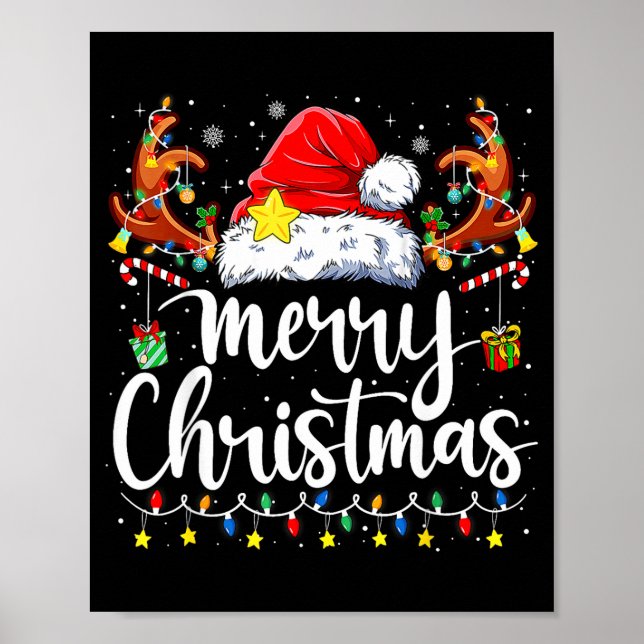 Merry Christmas Lights Santa Hat Xmas Family Match Poster (Front)