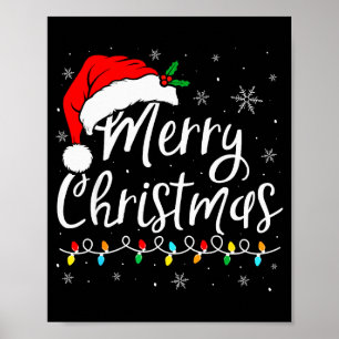 Merry Christmas Lights Santa Hat Xmas Family Match Poster