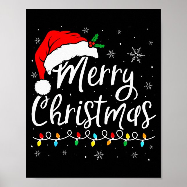 Merry Christmas Lights Santa Hat Xmas Family Match Poster (Front)
