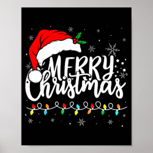 Merry Christmas Lights Santa Hat Xmas Family Match Poster