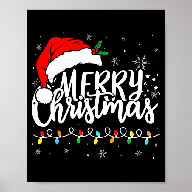 Merry Christmas Lights Santa Hat Xmas Family Match Poster (Front)