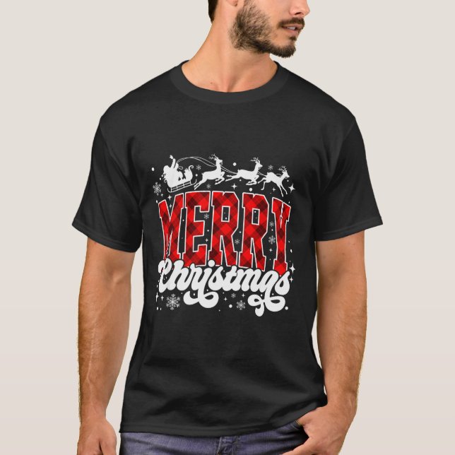 Merry Christmas Lights Santa Hat Xmas Family Match T-Shirt (Front)