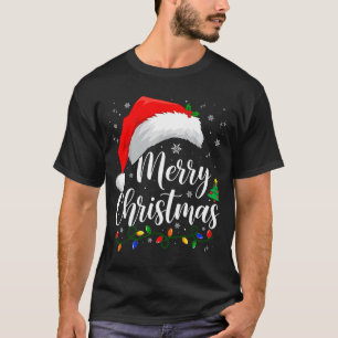 Merry Christmas Lights Santa Hat Xmas Family Match T-Shirt