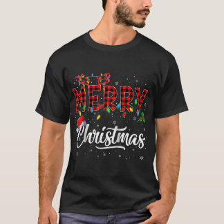 Merry Christmas Lights Santa Hat Xmas Family Men T-Shirt