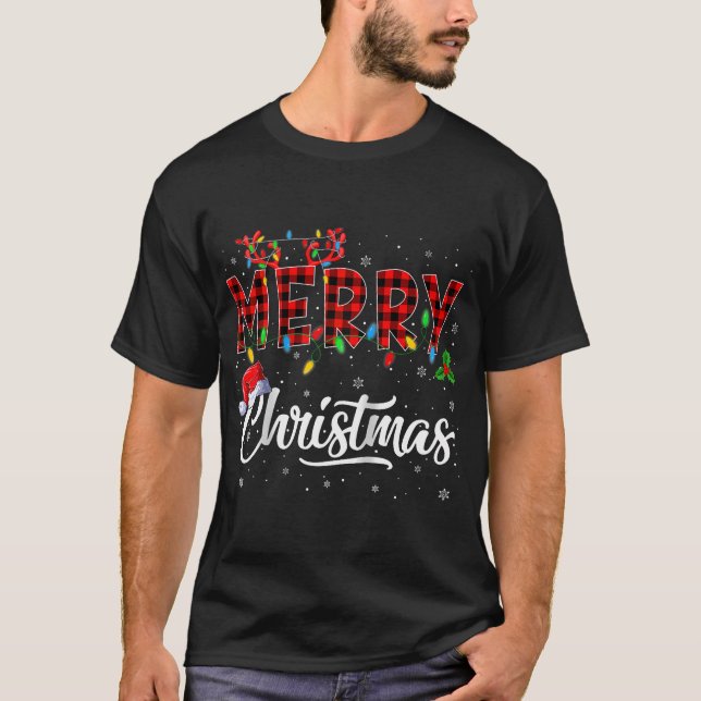 Merry Christmas Lights Santa Hat Xmas Family Men T-Shirt (Front)