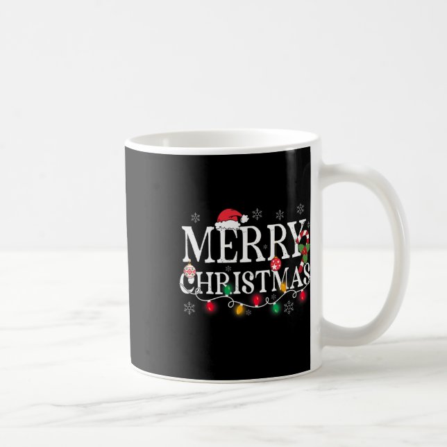 Merry Christmas Lights Santa Hat Xmas Family Men W Coffee Mug (Right)