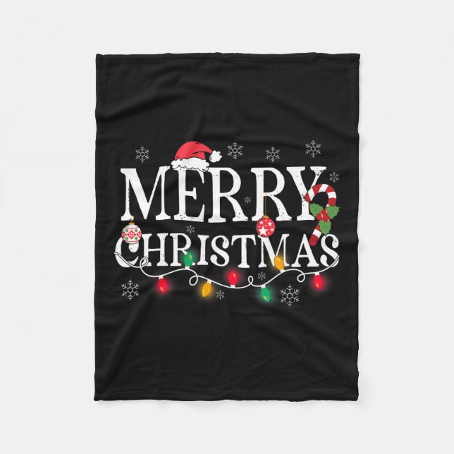 Merry Christmas Lights Santa Hat Xmas Family Men W Fleece Blanket (Front)
