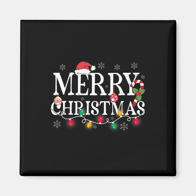 Merry Christmas Lights Santa Hat Xmas Family Men W Magnet (Front)