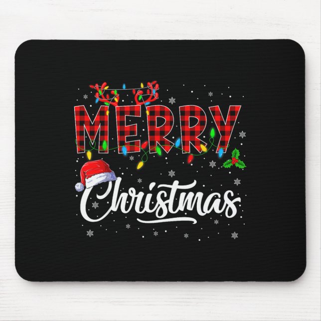Merry Christmas Lights Santa Hat Xmas Family Men W Mouse Mat (Front)