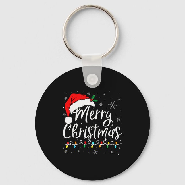 Merry Christmas Lights Santa Hat Xmas  Key Ring (Front)
