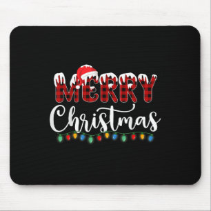 Merry Christmas Lights Snow Red Buffalo Plaid Sant Mouse Mat
