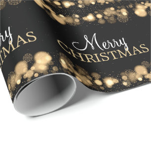 Merry Christmas Lights Snowflakes Sparkles Gold Wrapping Paper